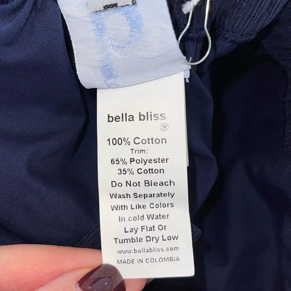 Bella Bliss Kids Corduroy 100% Cotton Sleeveless‎ Romper Navy Size 3 NWT